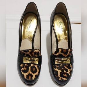 Michael Kors Black and Leopard Print Loafers